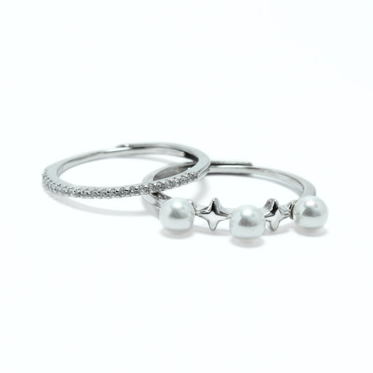 Silver Duo Pearls Ring - Adjustable