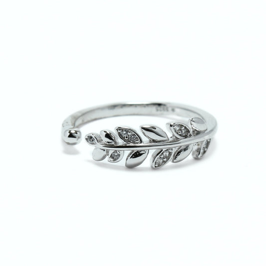 Silver Zircon Leaf Ring