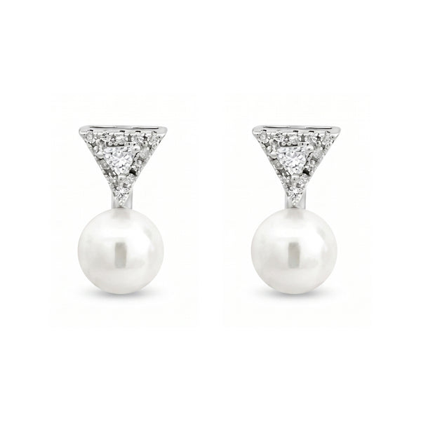 925 Silver Pearl Drop Triangle Stud Earrings