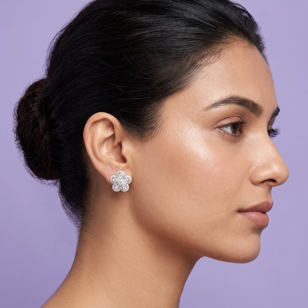 925 Silver Floral Crystal Stud Earrings