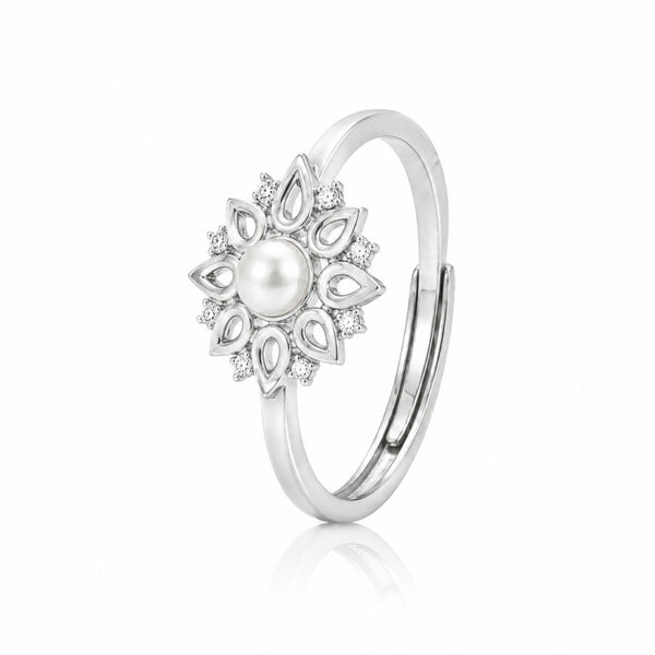 925 Sterling Silver Pearl Blossom Adjustable Ring with Freshwater Pearl