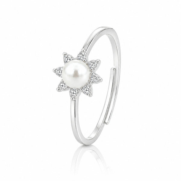 925 Sterling Silver Sunburst Adjustable Ring with Freshwater Pearl