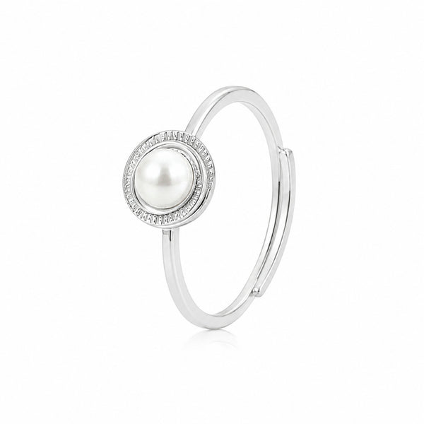 925 Sterling Silver Vintage Halo Adjustable Freshwater Pearl Ring