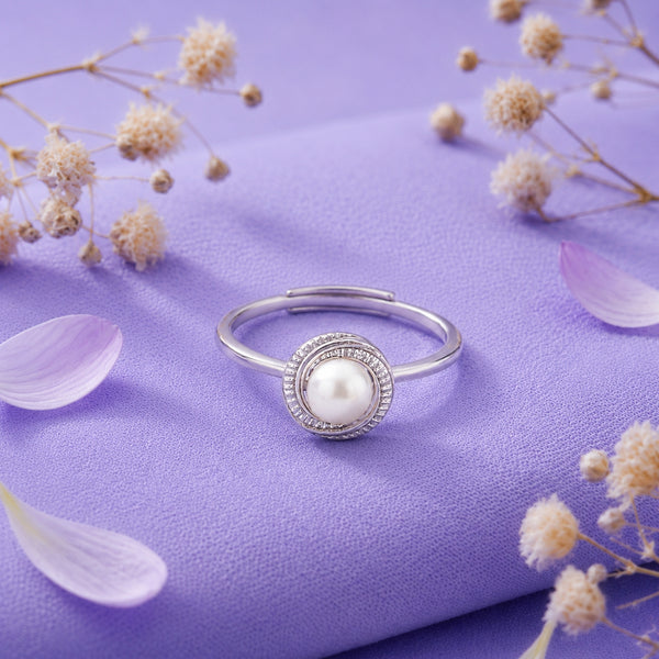 925 Sterling Silver Vintage Halo Adjustable Freshwater Pearl Ring