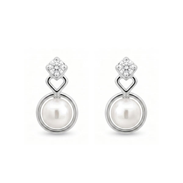 925 Sterling Silver Pearl & CZ Drop Stud Earrings