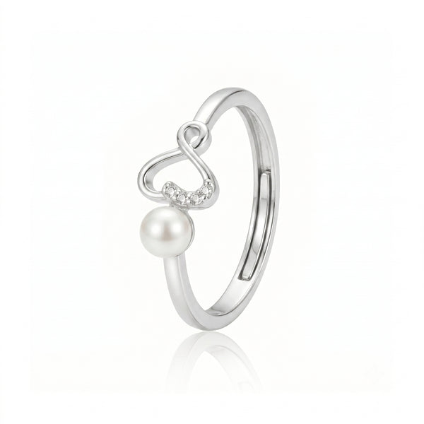 925 Sterling Silver Freshwater Pearl Heart Adjustable Ring