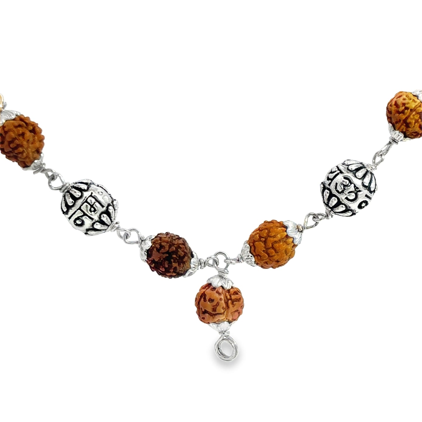 Silver Beaded Necklace with Rudraksha Seeds