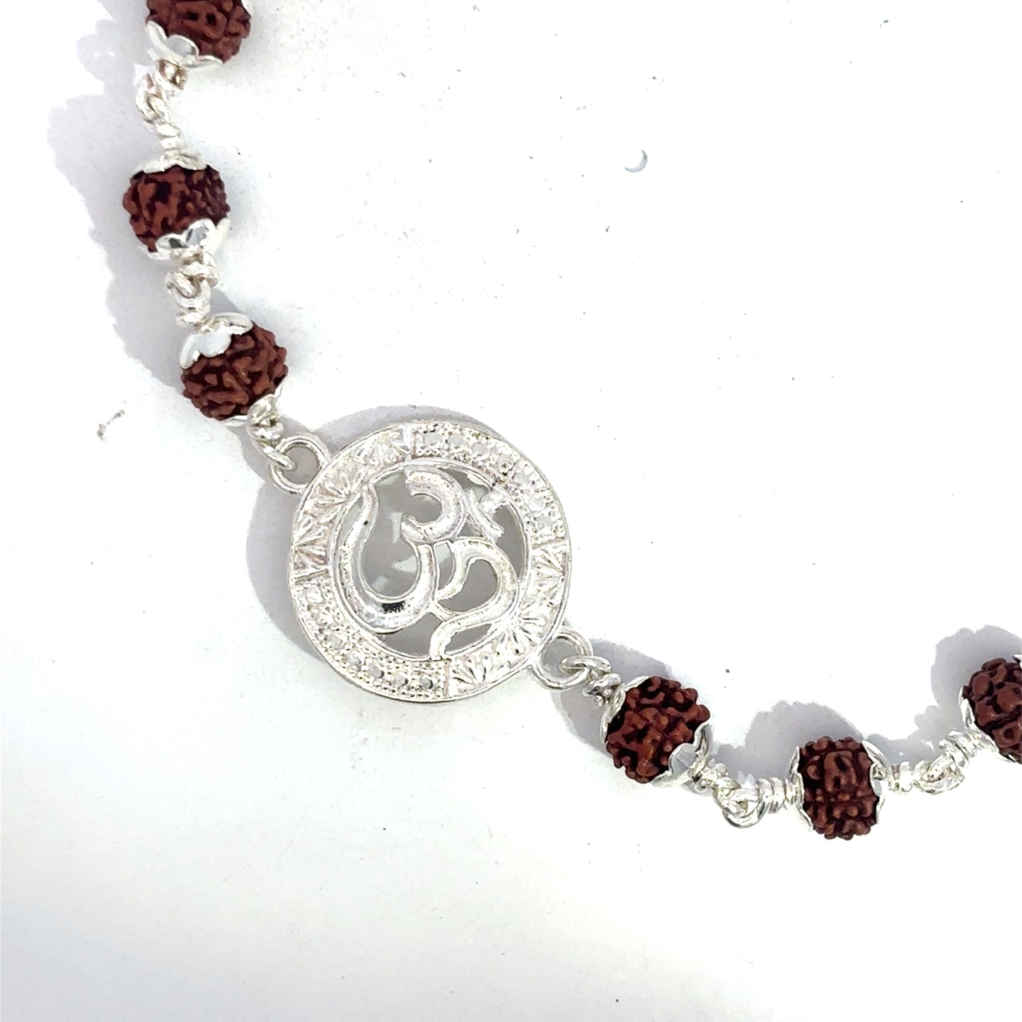 Rudraksha Seed & Sterling Silver Om Charm Beaded Bracelet