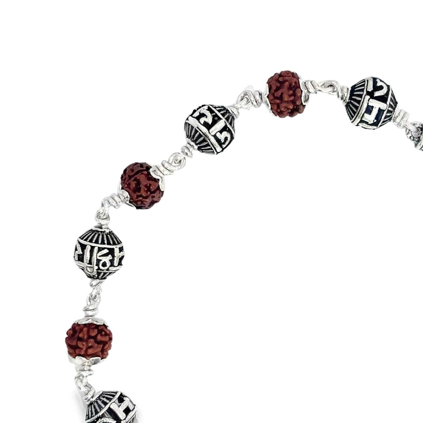 Silver Beaded Bracelet with Rudraksha Accents