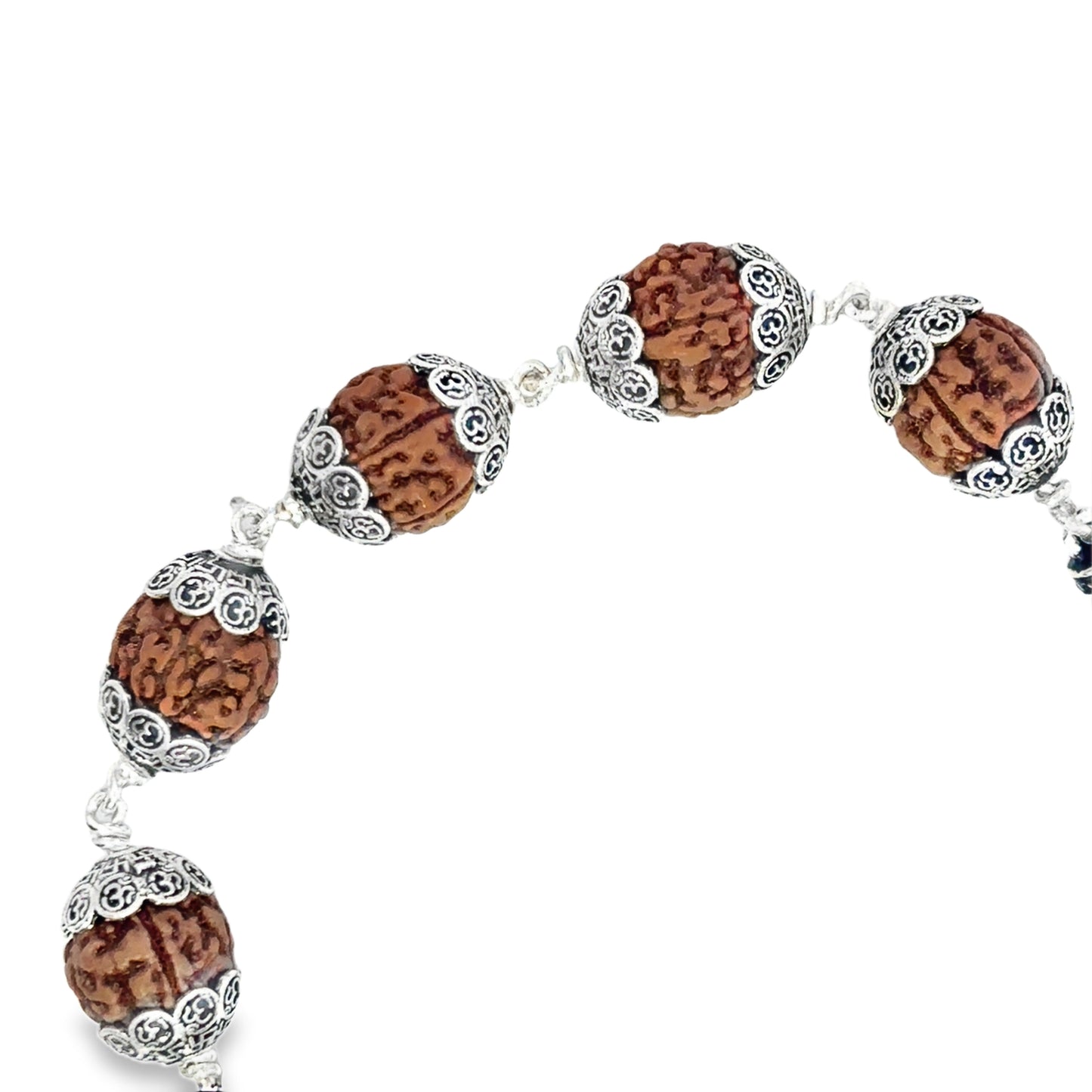 Rudraksha Seed & Sterling Silver Beaded Bracelet