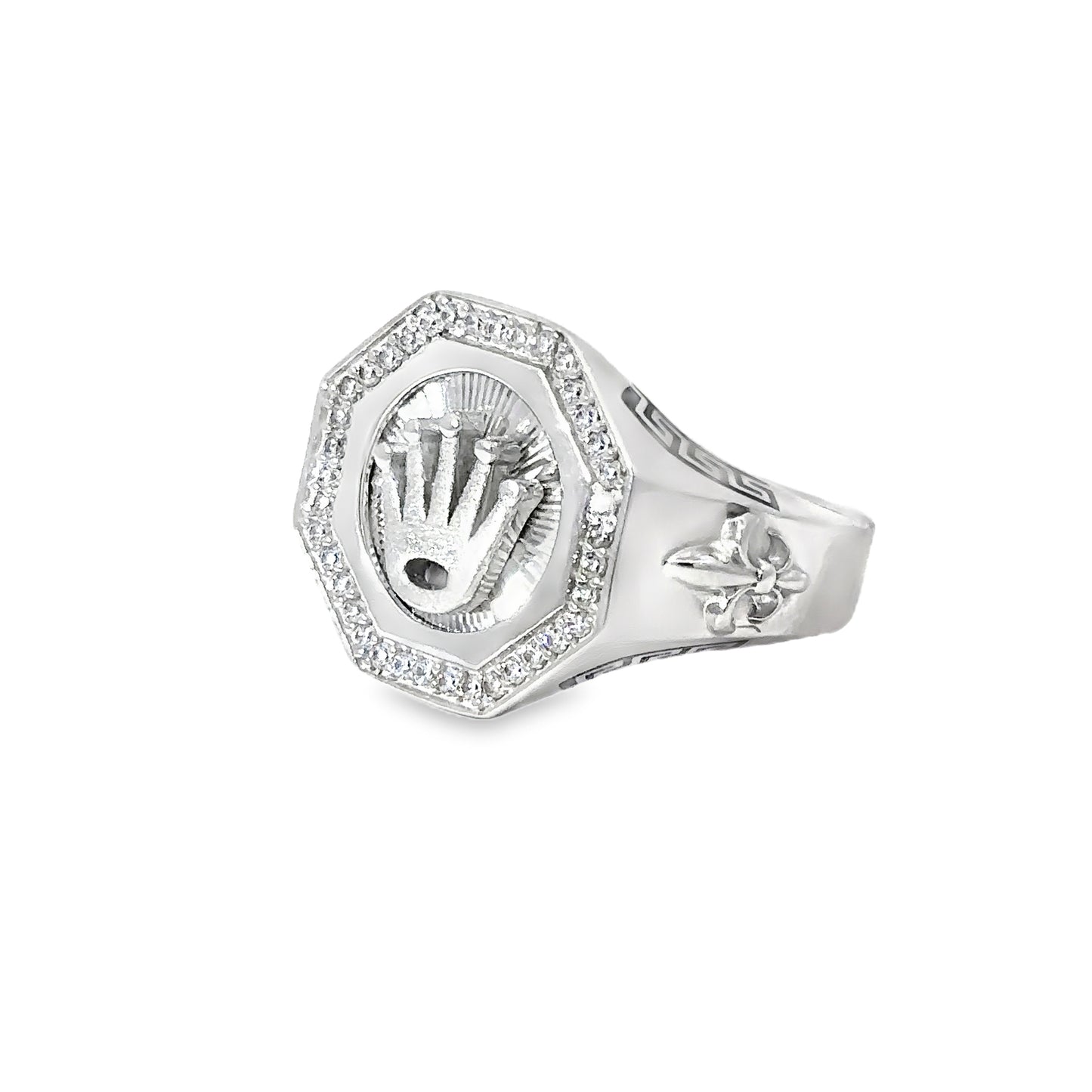 White Gold Signet Ring with Brilliant Cut Diamonds