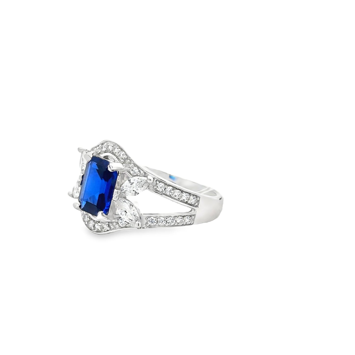 Silver Multistone Ring with Royal Blue Sapphire