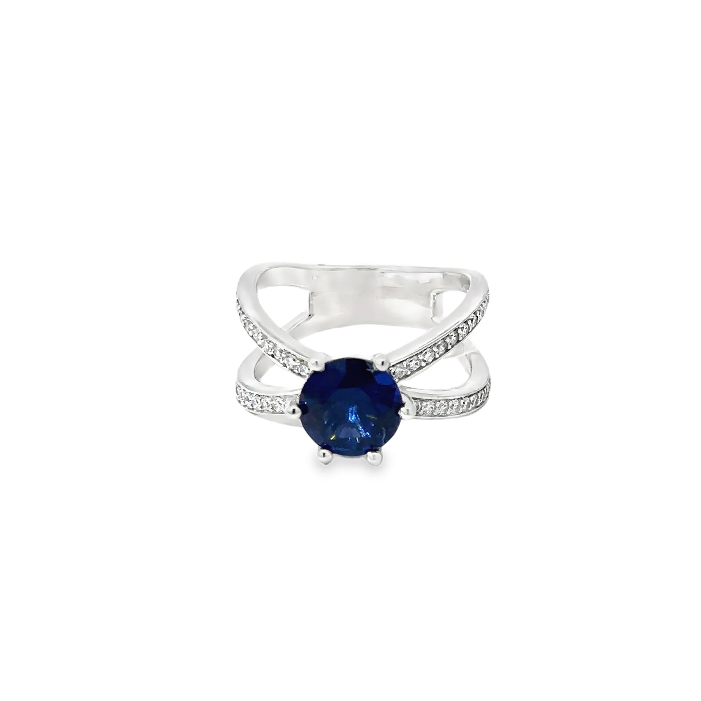 Sterling Silver Cocktail Ring with Deep Blue Sapphire