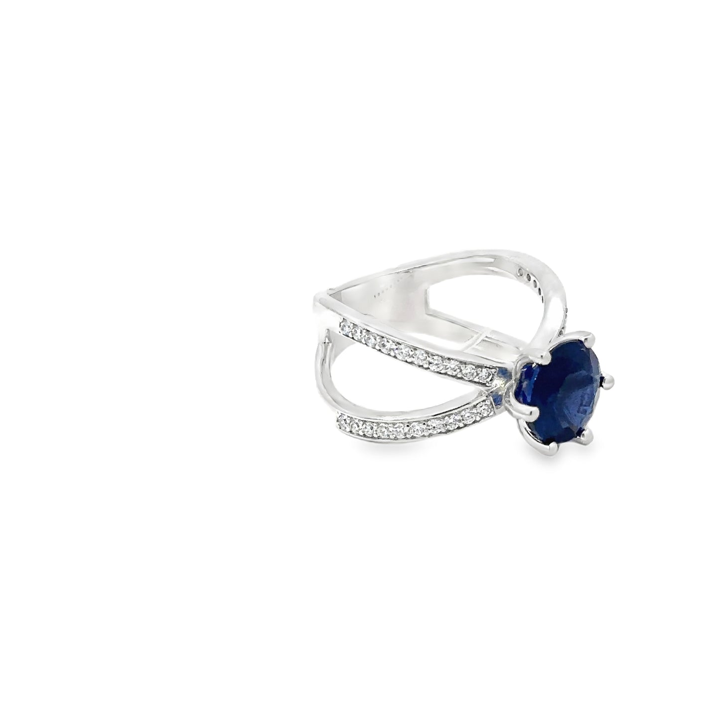 Sterling Silver Cocktail Ring with Deep Blue Sapphire