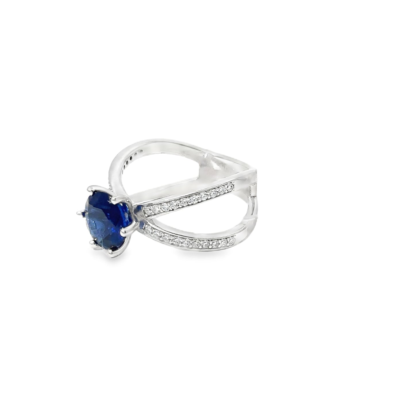 Sterling Silver Cocktail Ring with Deep Blue Sapphire