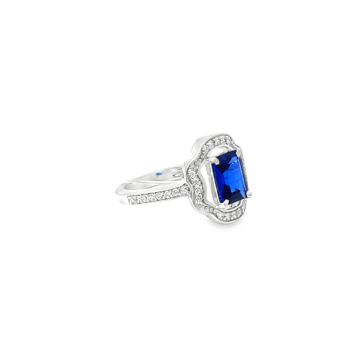 Sterling Silver Cocktail Ring with Royal Blue Sapphire