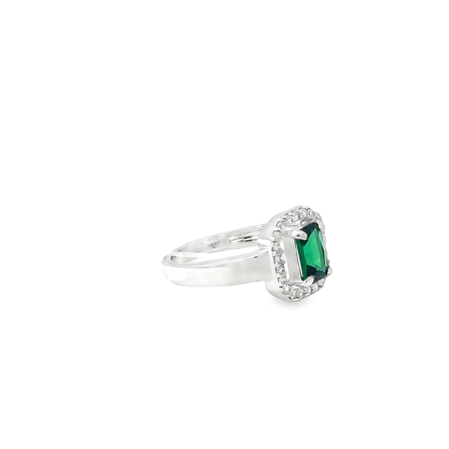 Silver Cocktail Ring with Emerald-Cut Emerald