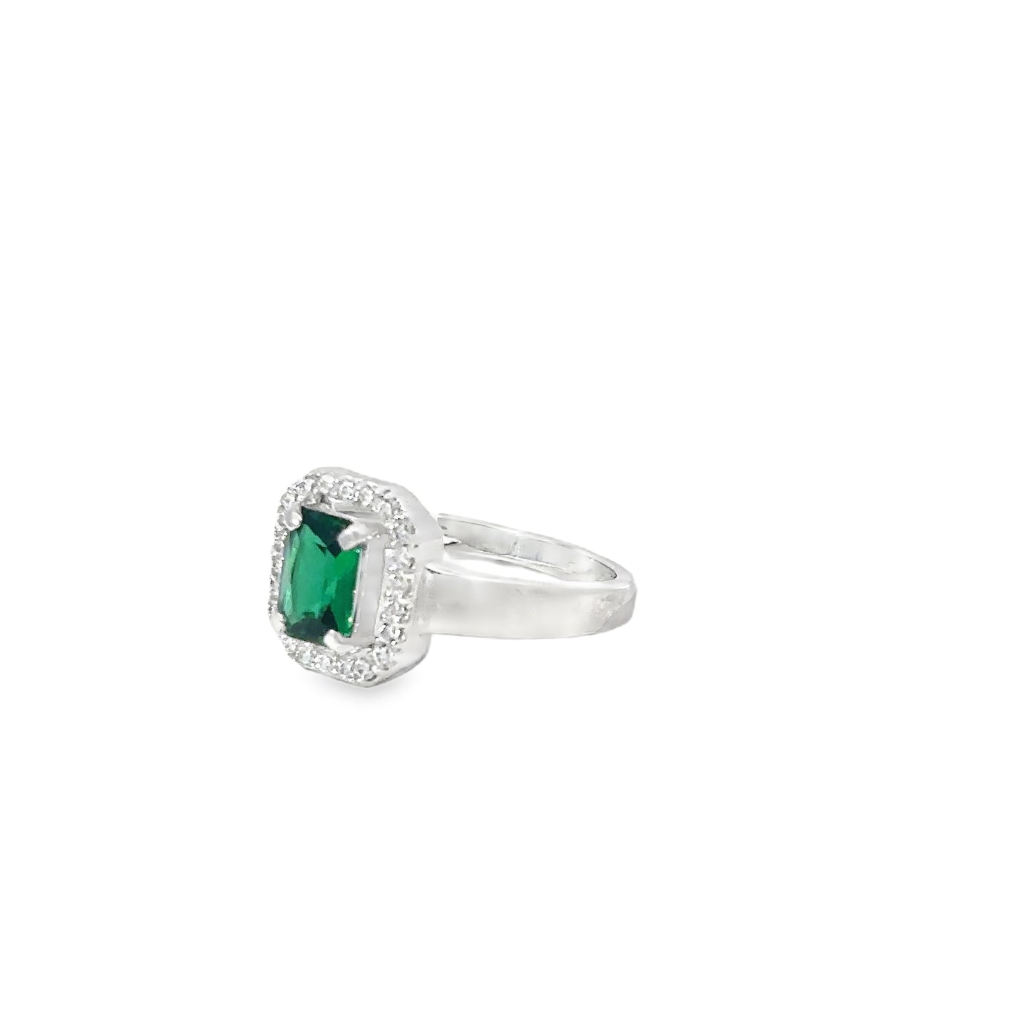 Silver Cocktail Ring with Emerald-Cut Emerald
