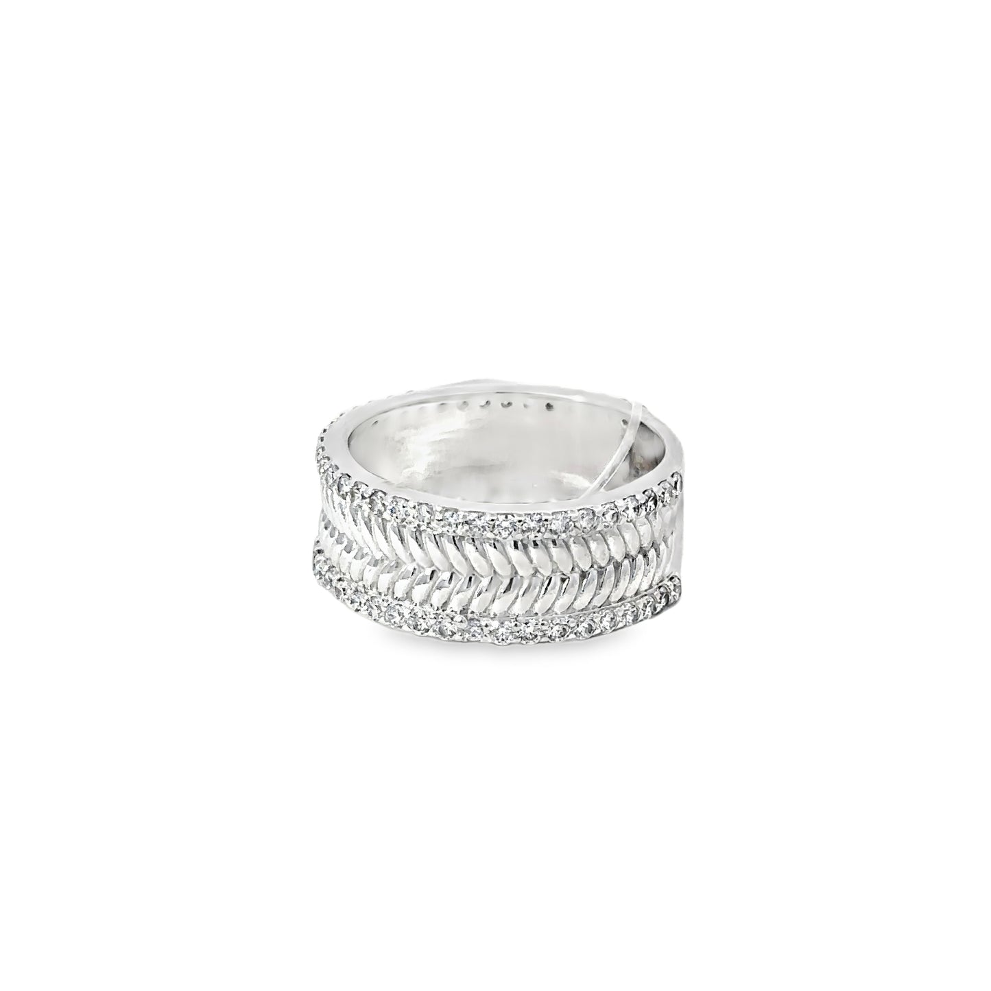 Sterling Silver Band Ring with Round Cut Diamonds