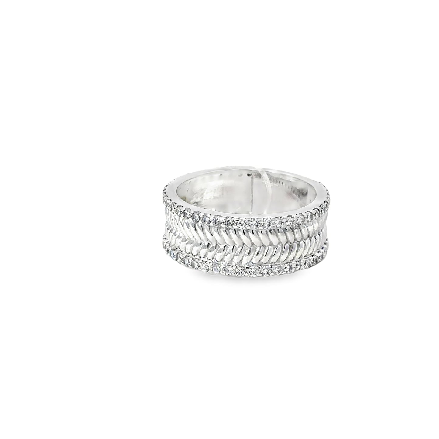 Sterling Silver Band Ring with Round Cut Diamonds