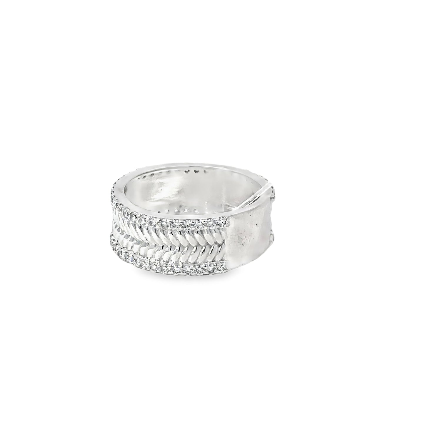 Sterling Silver Band Ring with Round Cut Diamonds