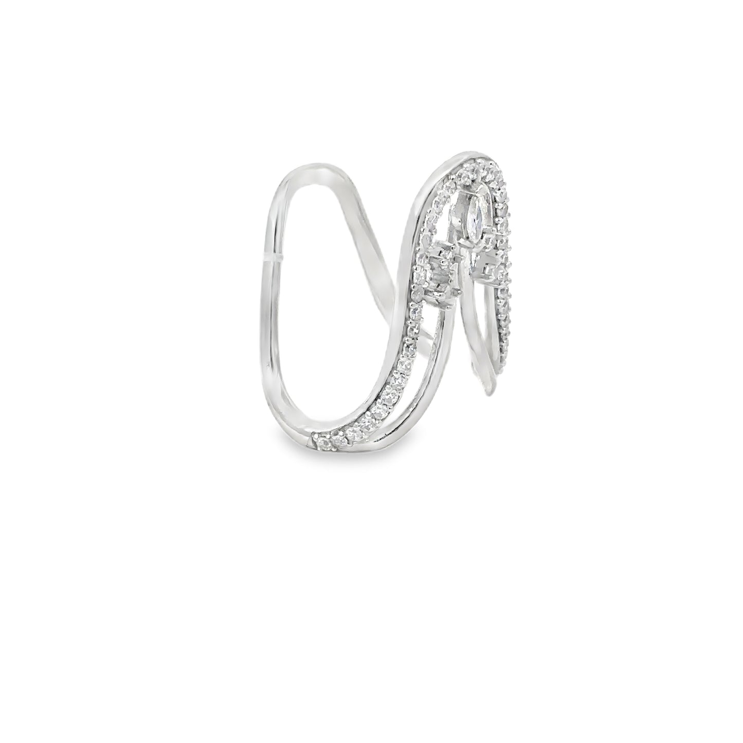 Silver Cocktail Ring with Marquise Cut Diamond