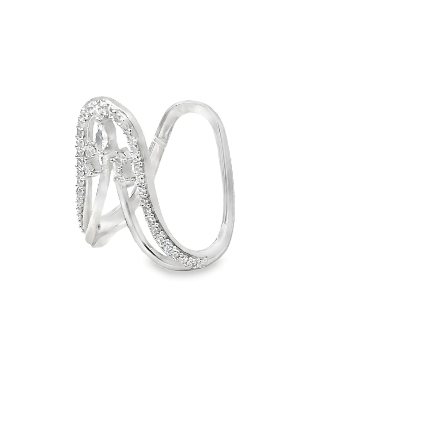 Silver Cocktail Ring with Marquise Cut Diamond