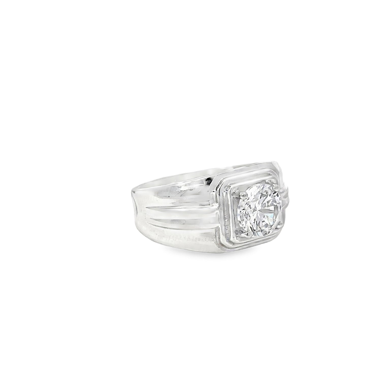 Sterling Silver Signet Ring with Cushion-Cut Diamond