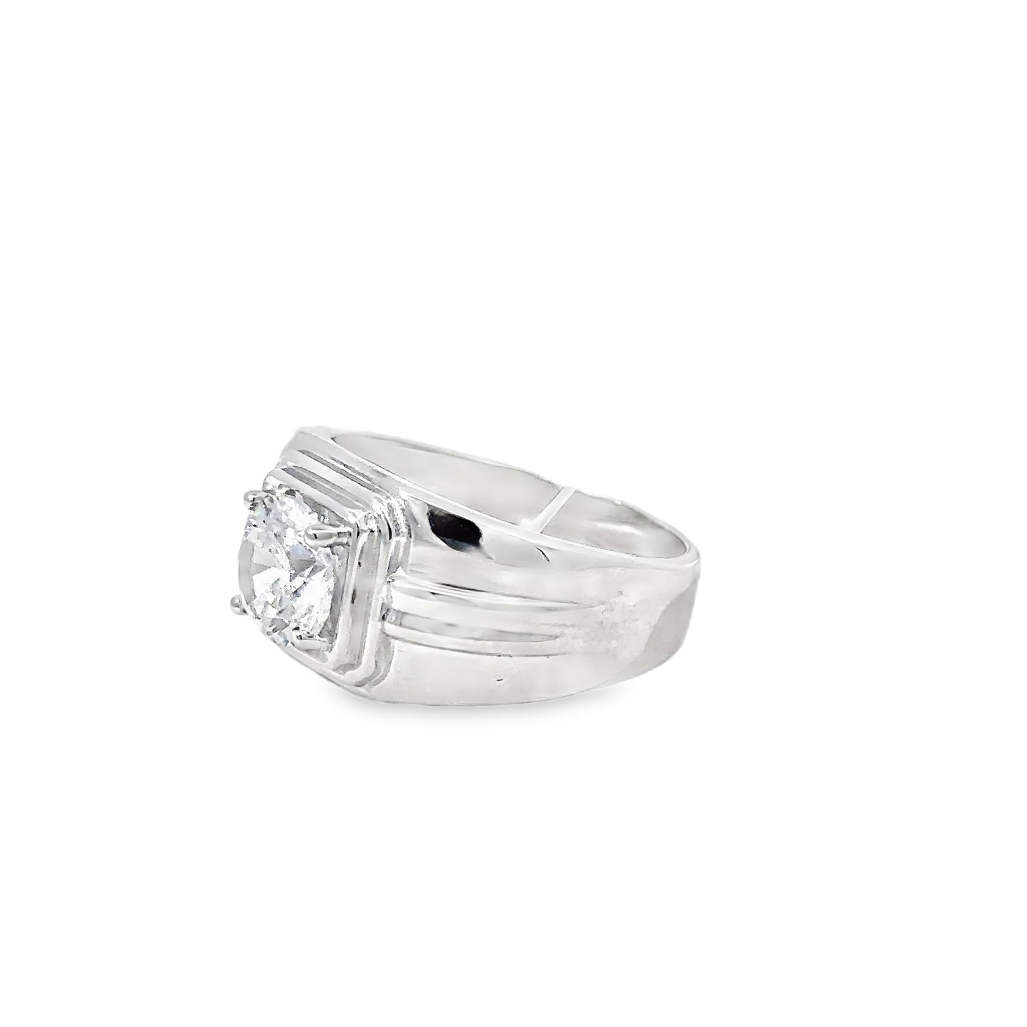 Sterling Silver Signet Ring with Cushion-Cut Diamond