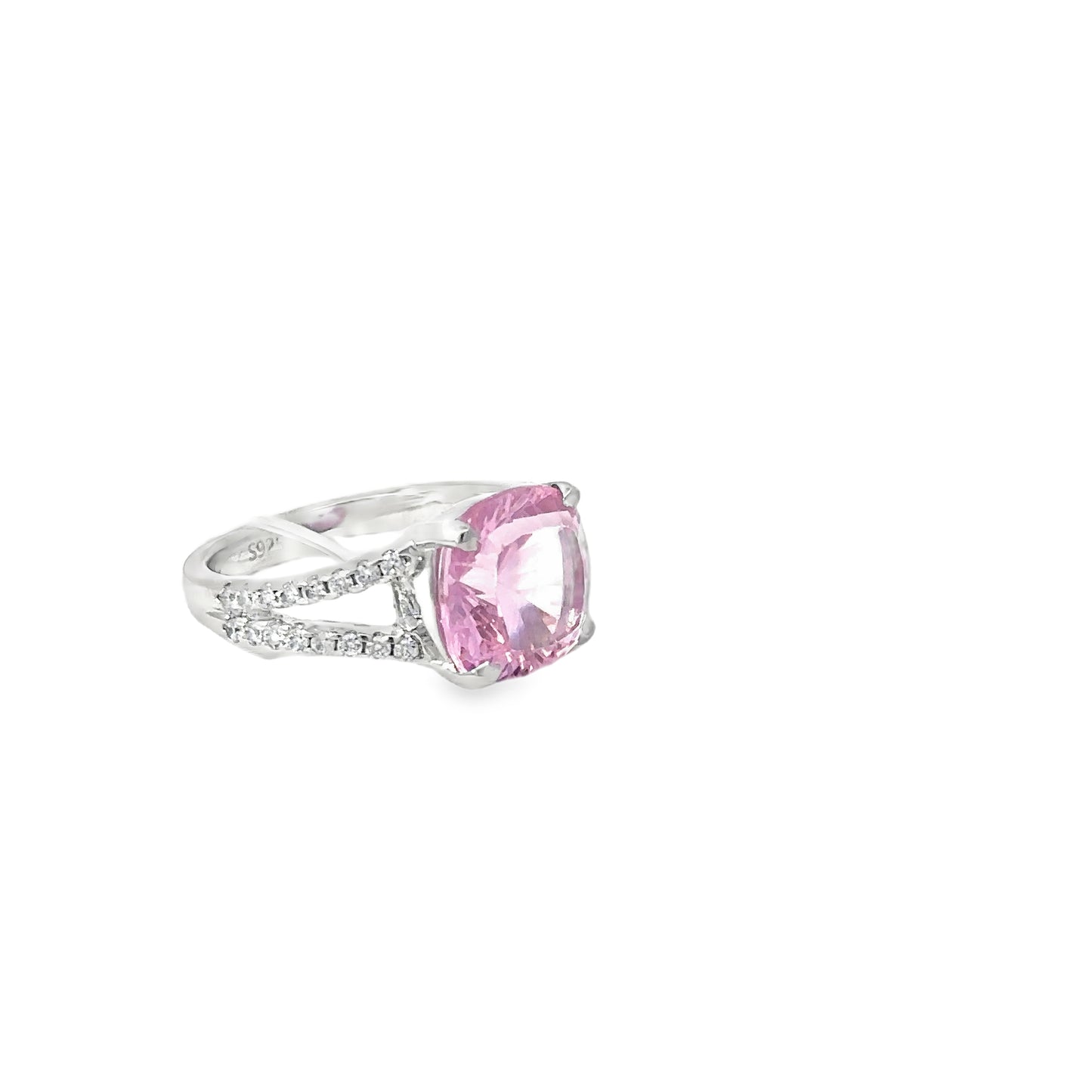Sterling Silver Ring with Cushion-Cut Pink Sapphire