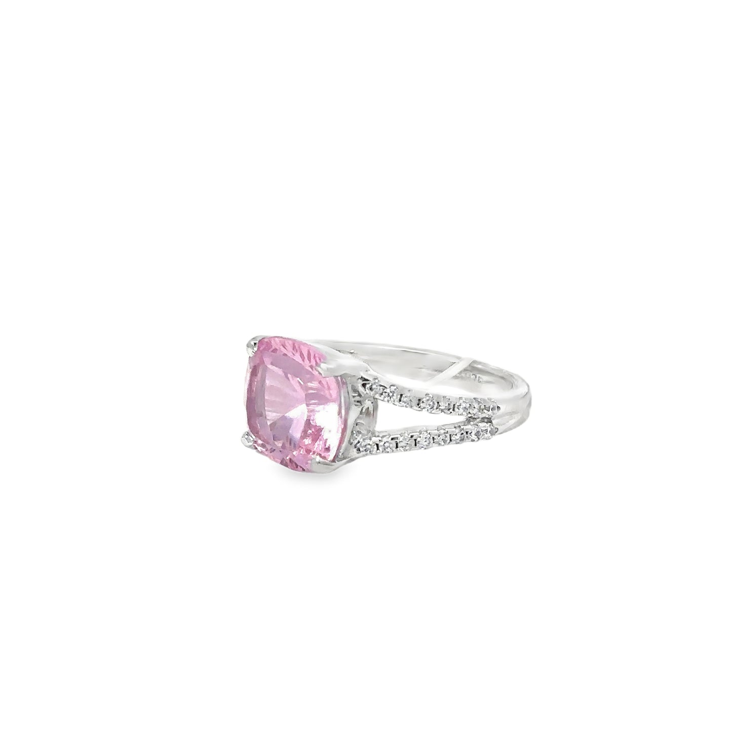 Sterling Silver Ring with Cushion-Cut Pink Sapphire