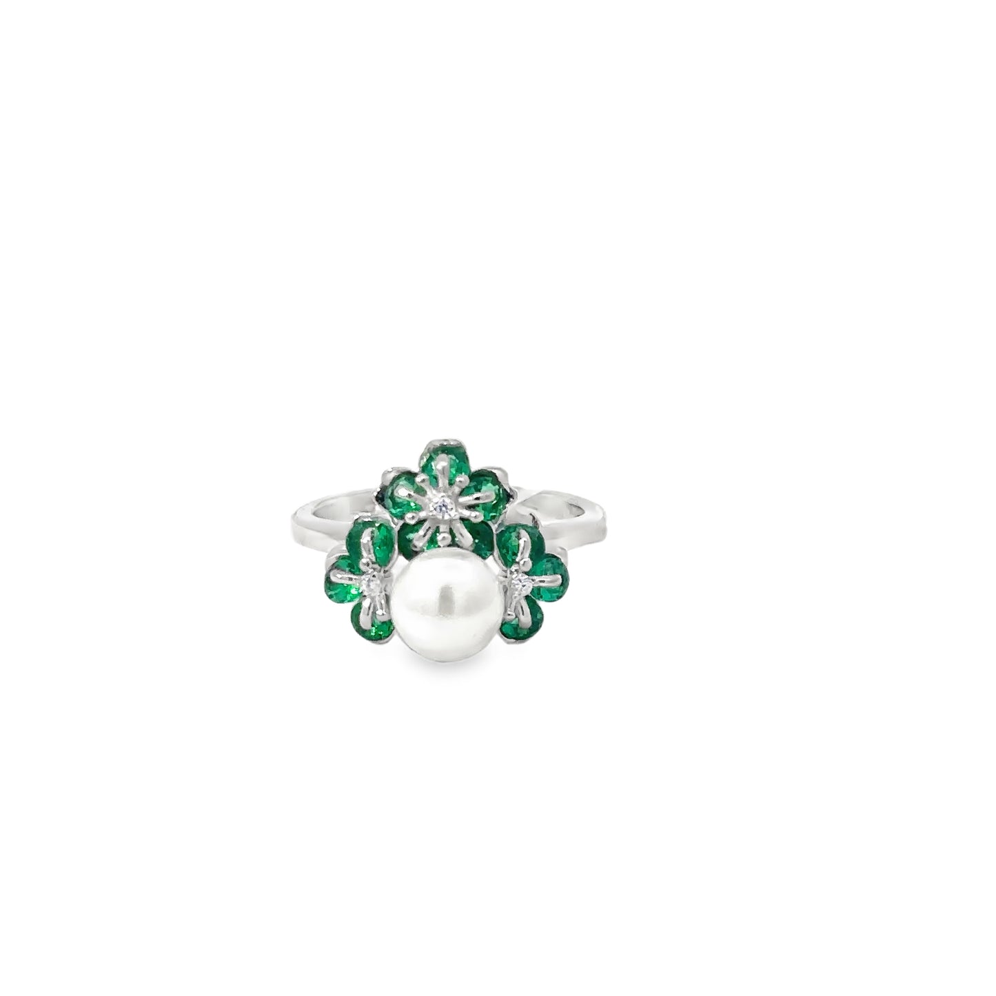 Sterling Silver Pearl & Emerald Multistone Ring