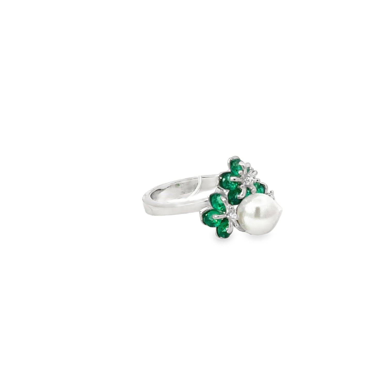 Sterling Silver Pearl & Emerald Multistone Ring
