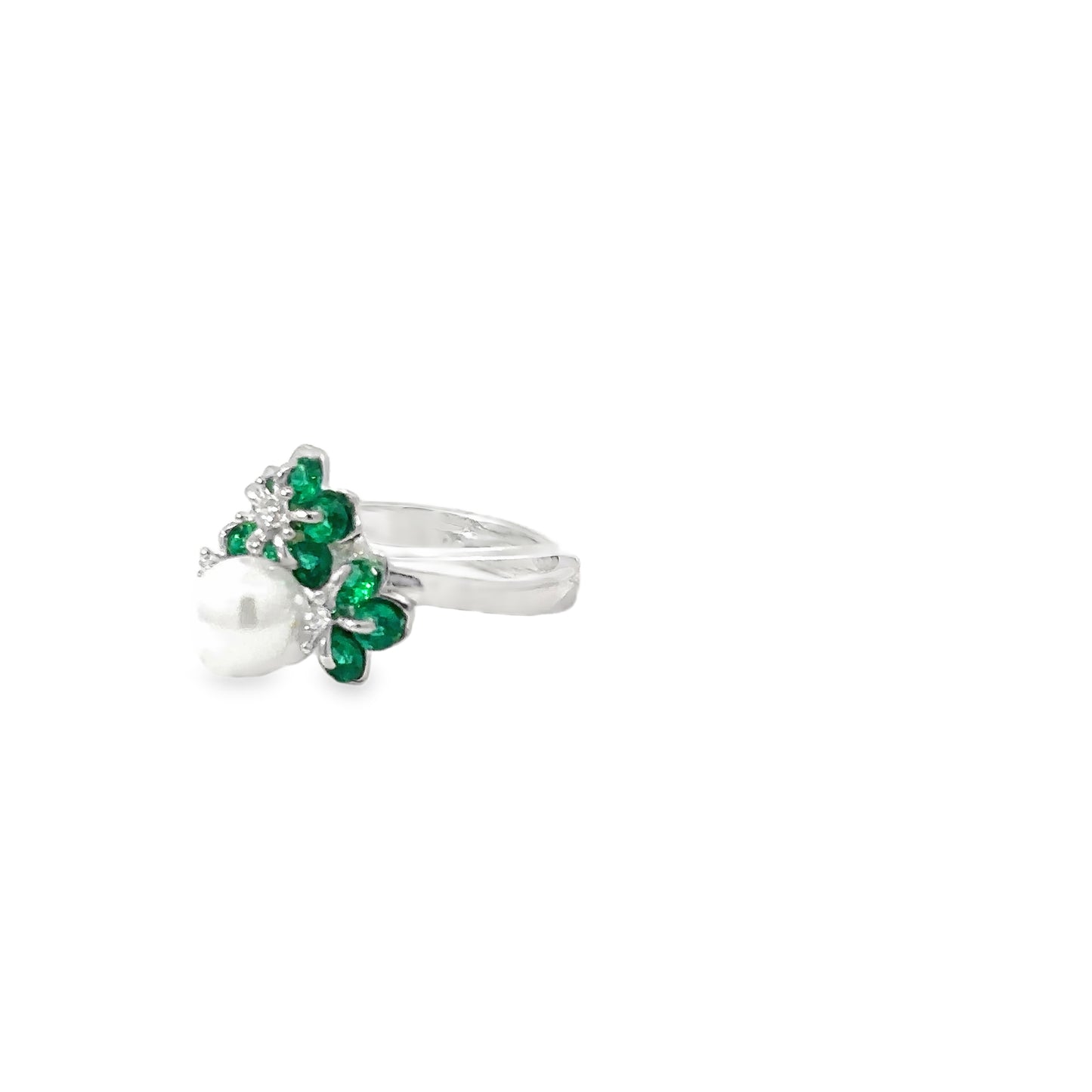Sterling Silver Pearl & Emerald Multistone Ring