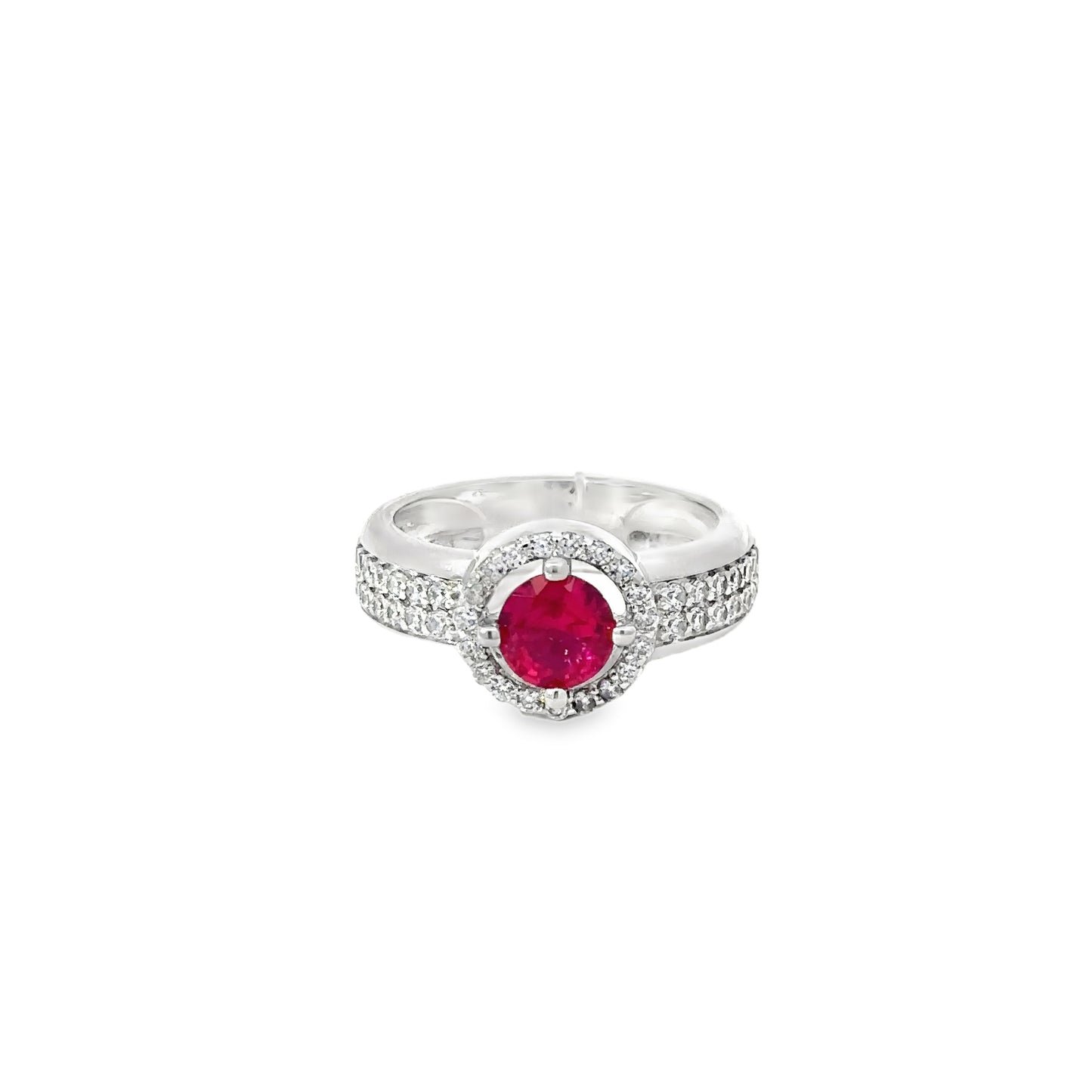 White Gold Ring with Round Brilliant Red Ruby