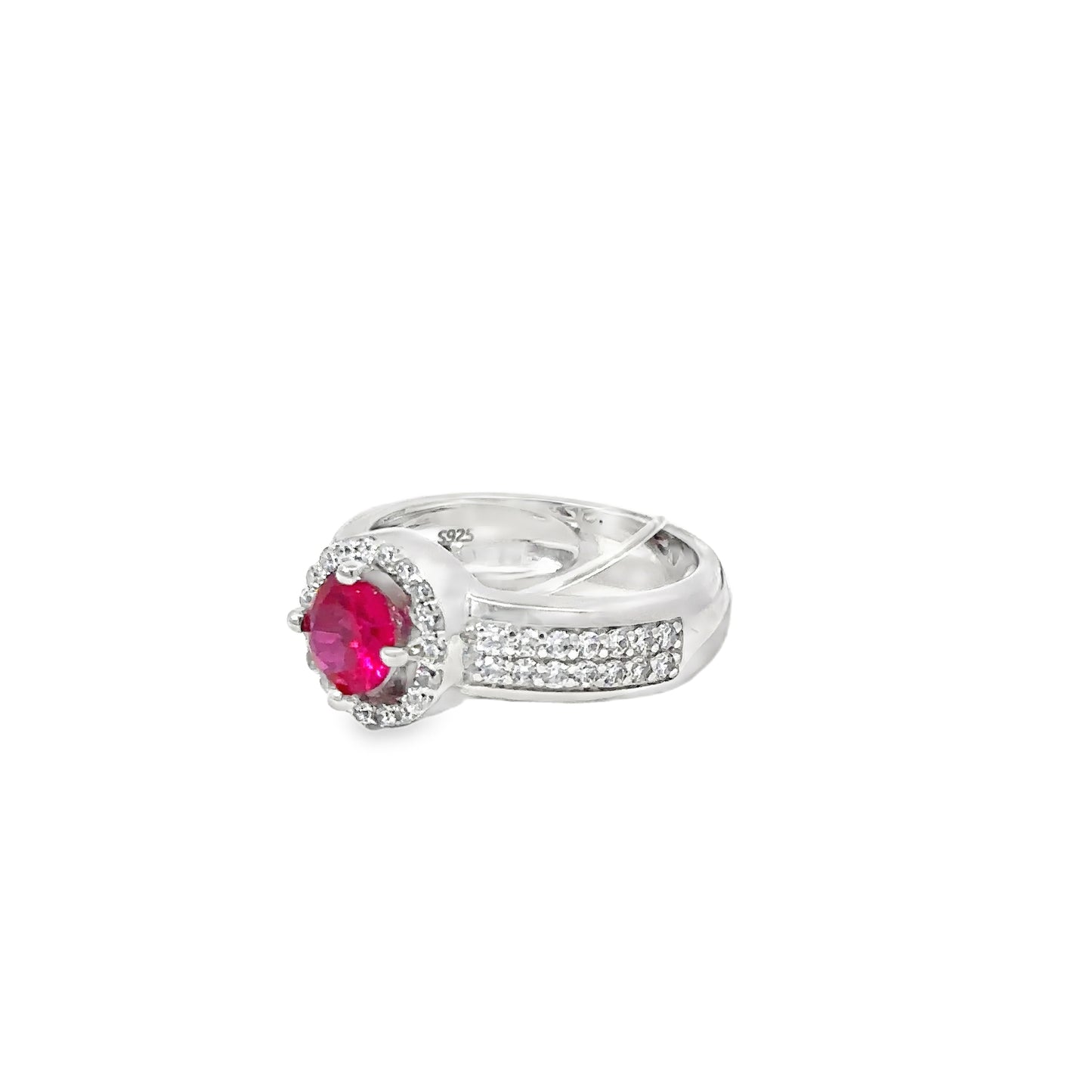 White Gold Ring with Round Brilliant Red Ruby
