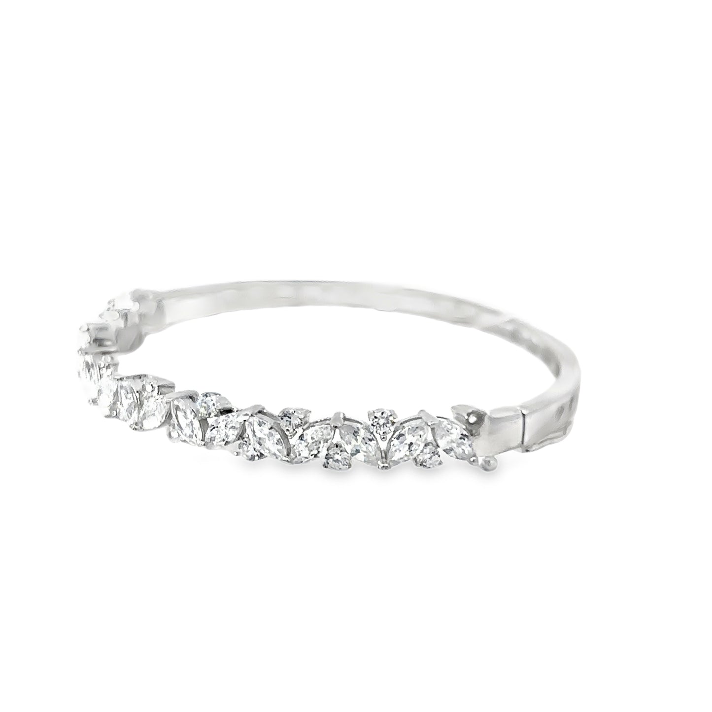Silver Bangle with Marquise-Cut Diamonds