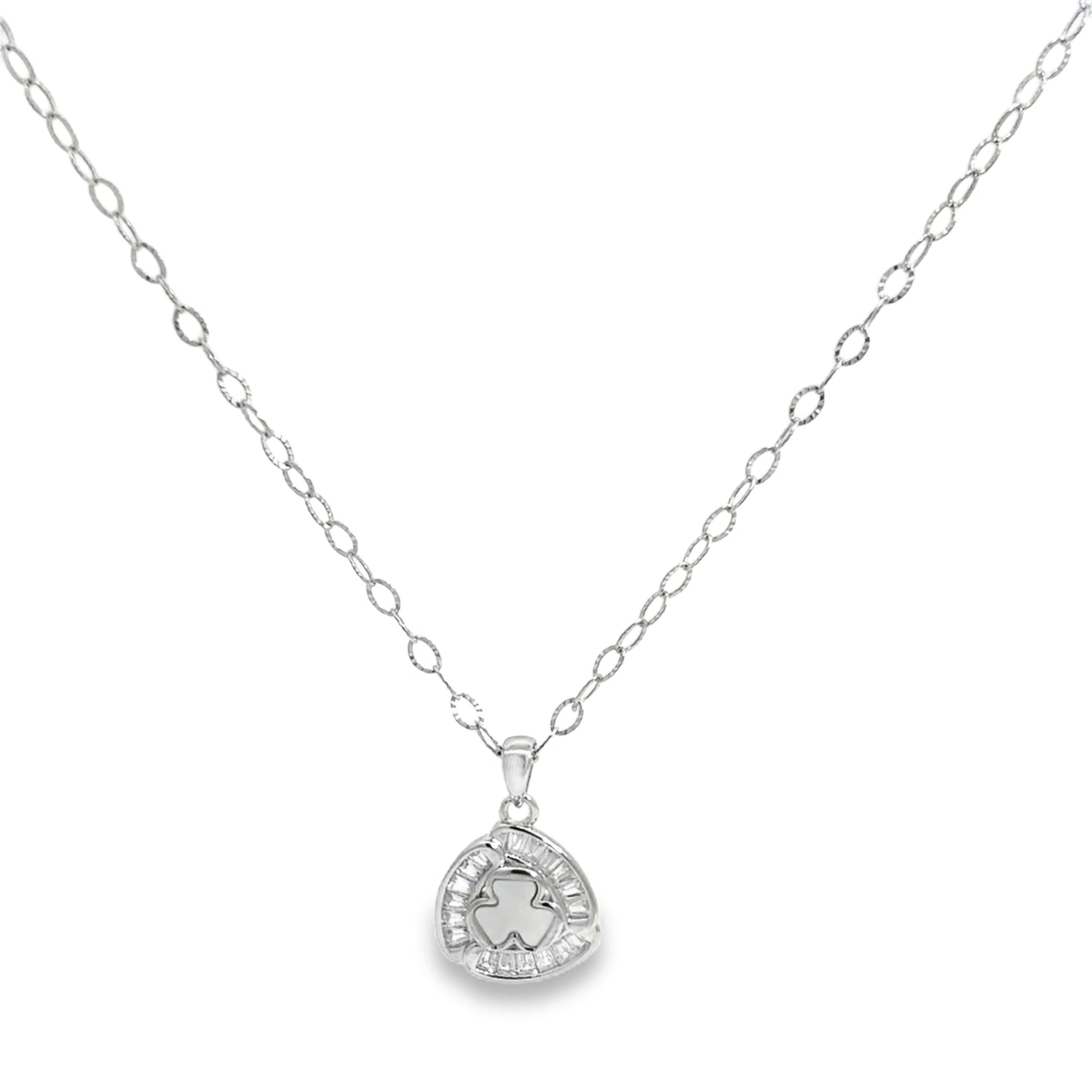 Silver Charm Necklace with Opal and Baguette Diamonds