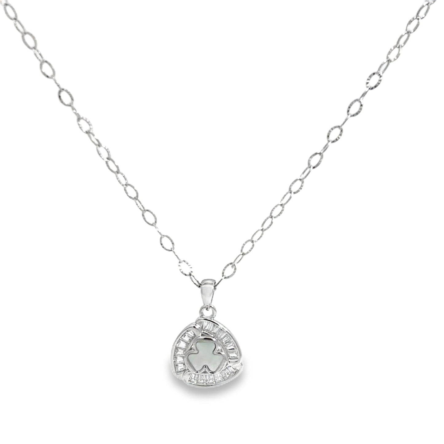 Silver Charm Necklace with Opal and Baguette Diamonds