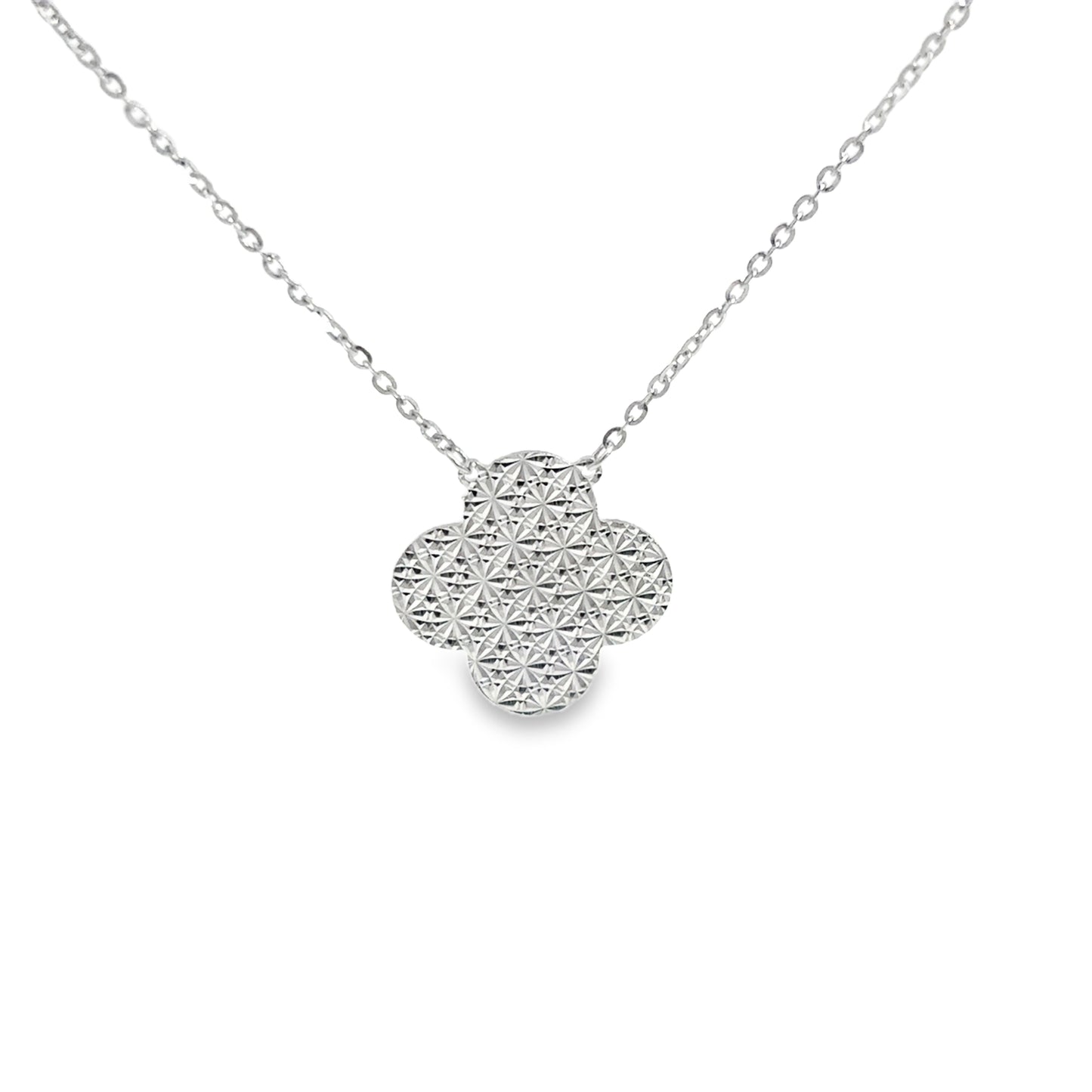 Sterling Silver Textured Clover Charm Necklace