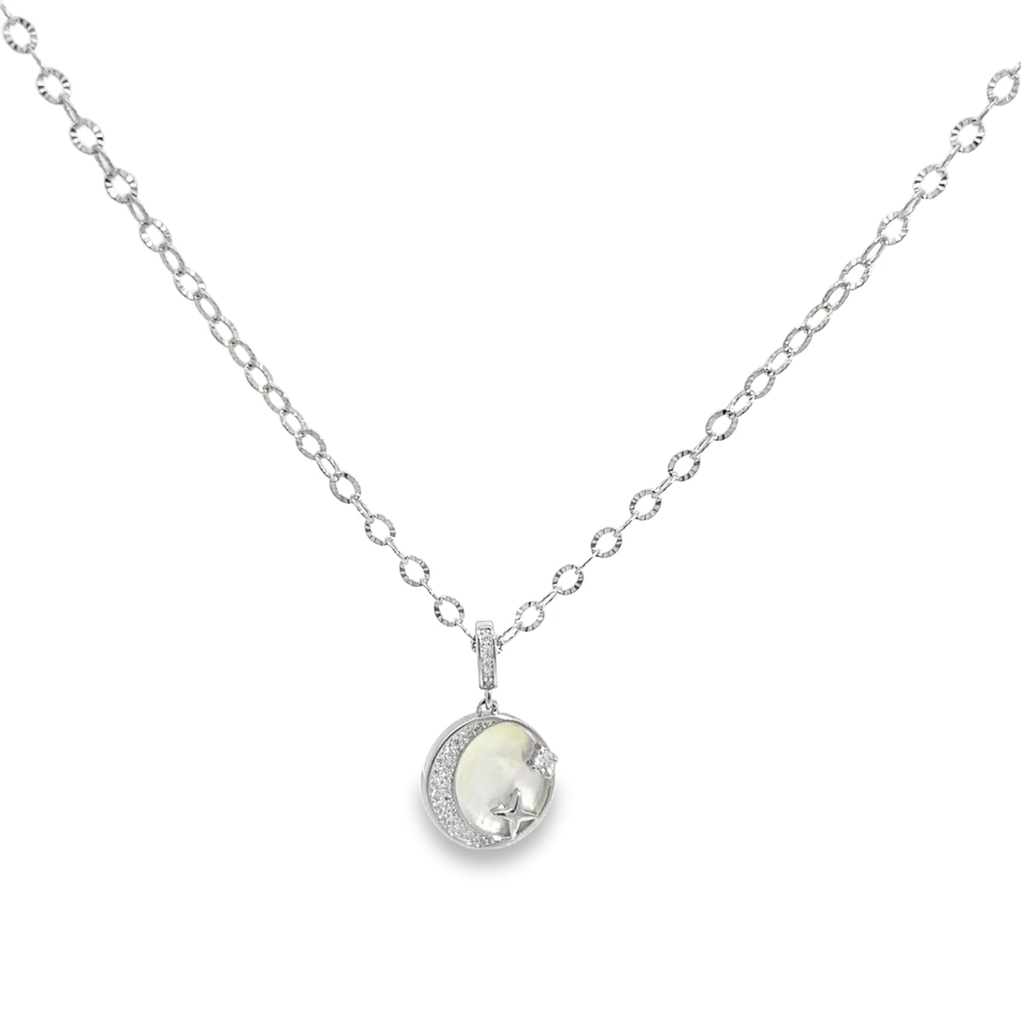 Silver Charm Necklace with Round Pearl