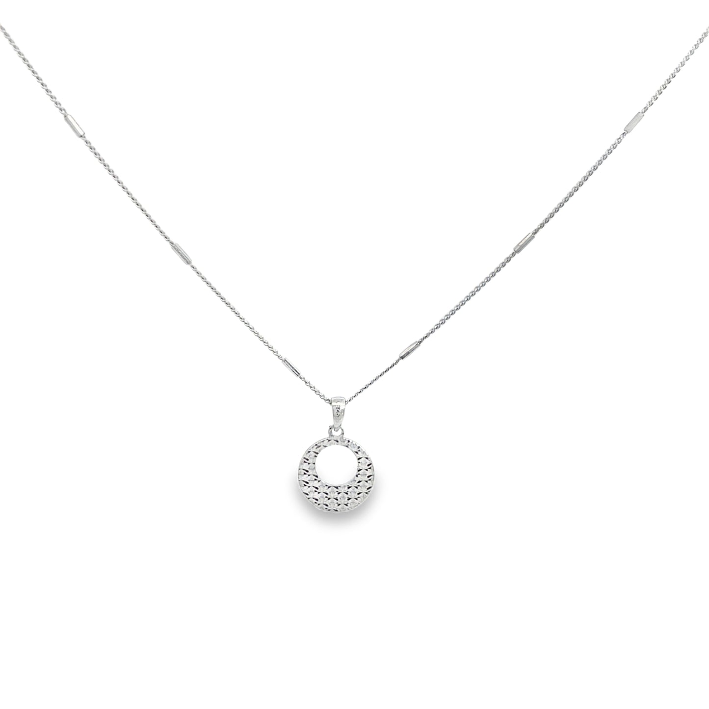 Sterling Silver Patterned Circle Charm Necklace