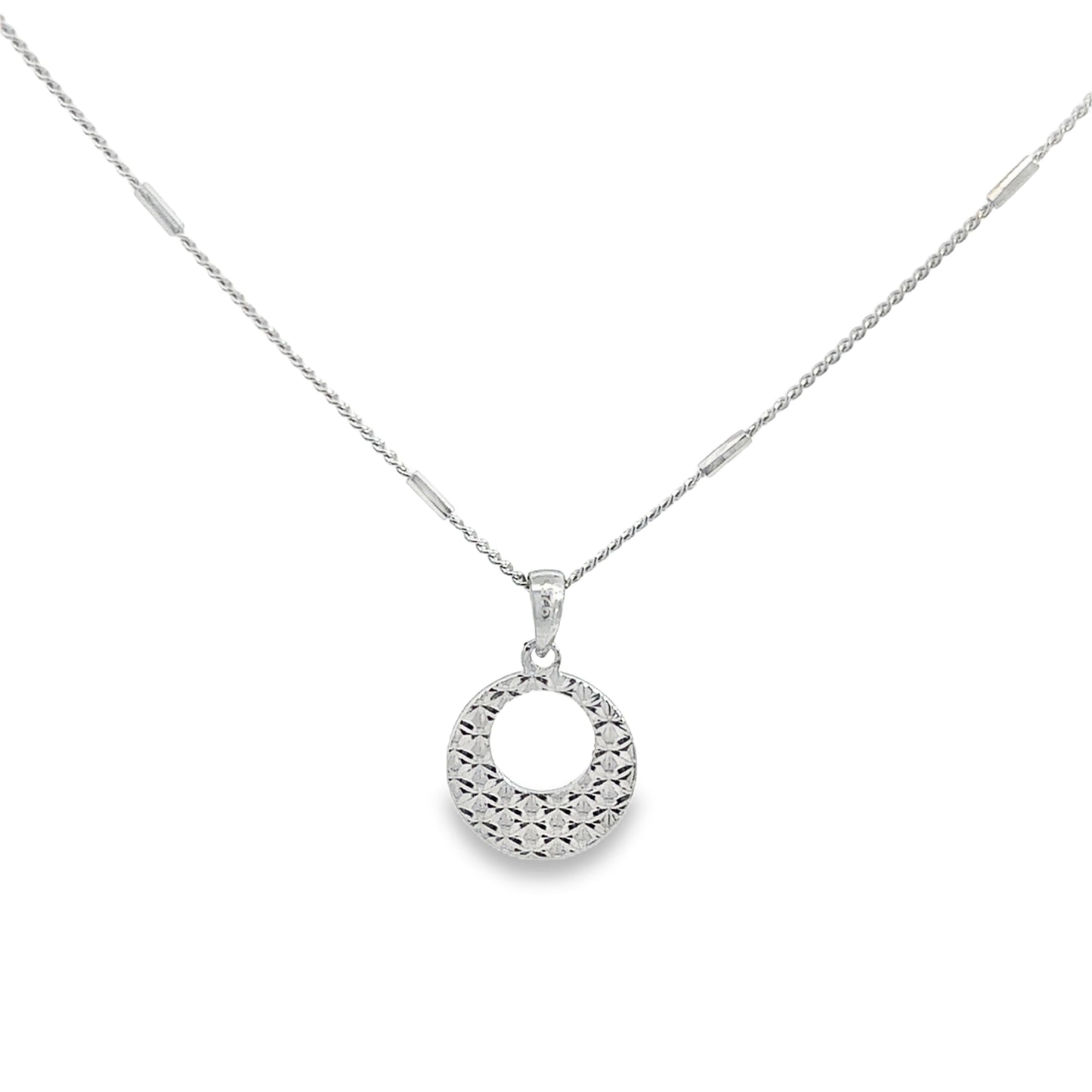 Sterling Silver Patterned Circle Charm Necklace