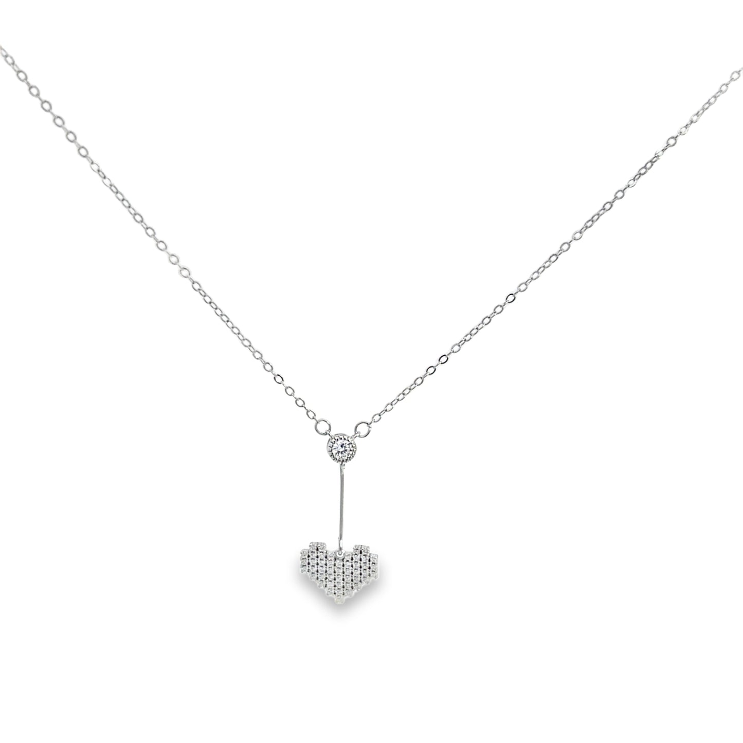Sterling Silver Pixel Heart Charm Necklace