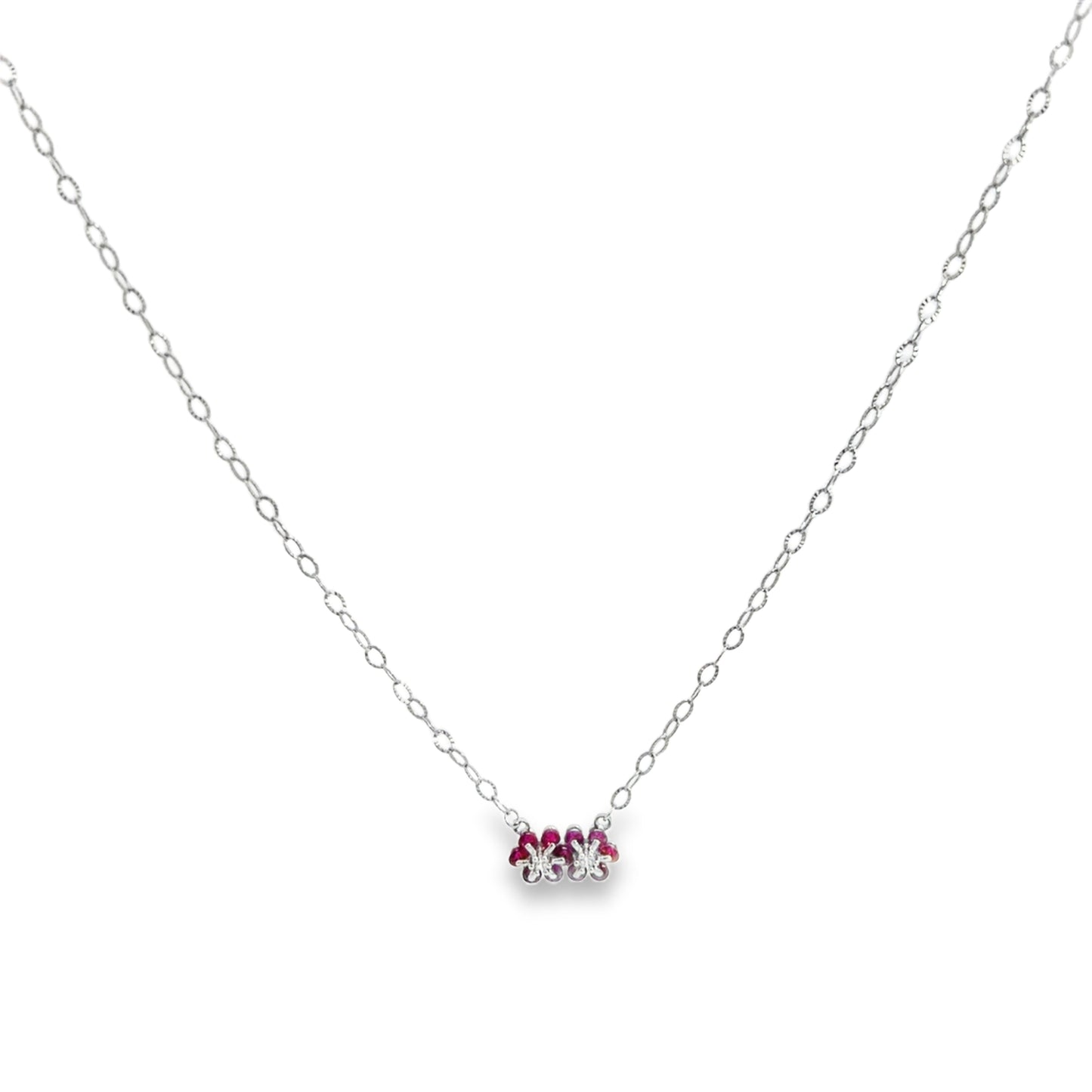 Floral Charm Necklace with Round Brilliant Diamonds in Silver