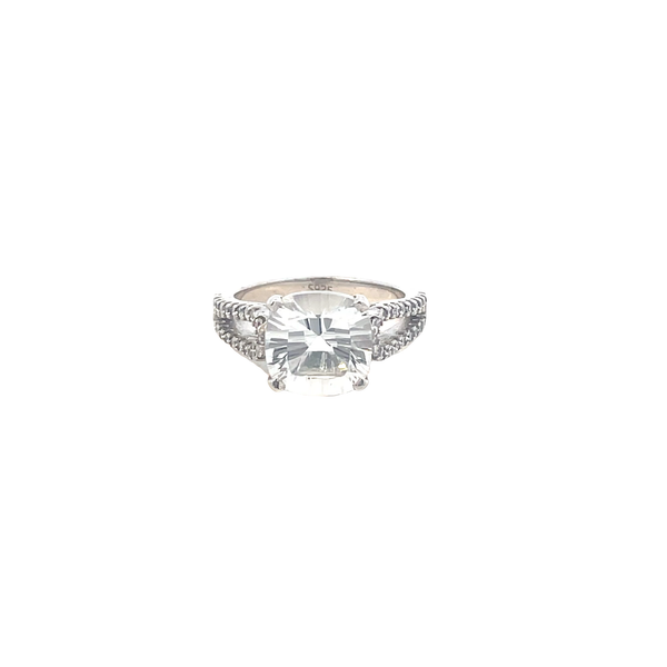 Cushion Cut Green Quartz Sterling Silver Cocktail Ring