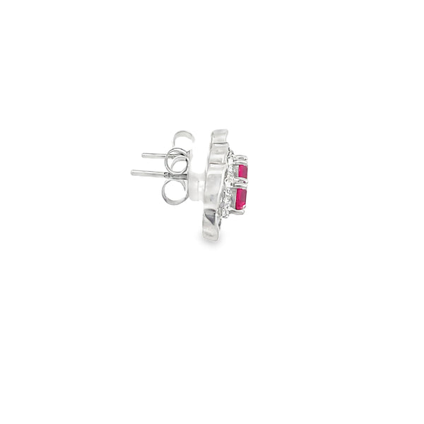 Cushion-Cut Ruby Stud Earrings in White Gold