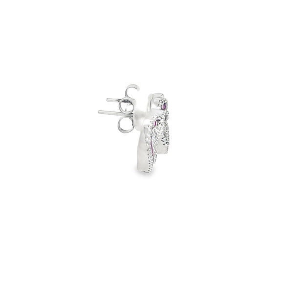 925 Silver Double Heart Ruby Stud Earrings