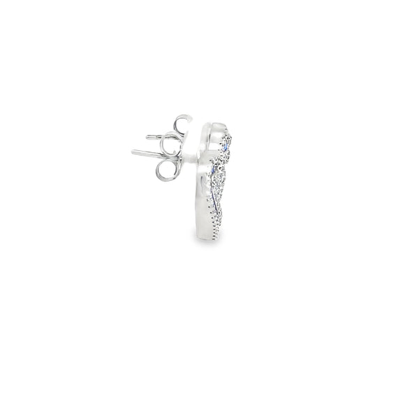 925 Silver Blue Sapphire Double Heart Stud Earrings