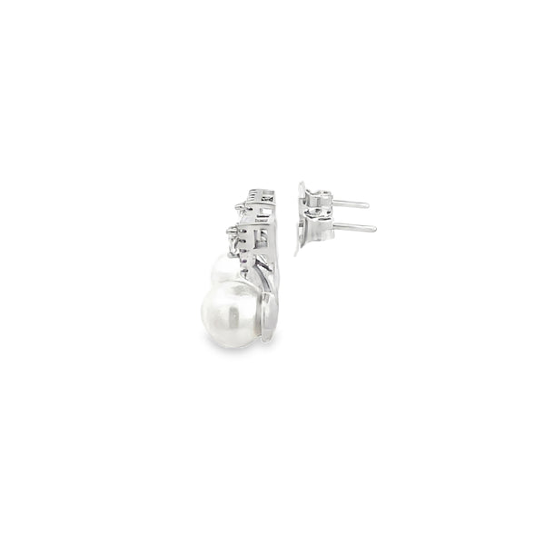 Classic White Gold Round Pearl Drop Earrings